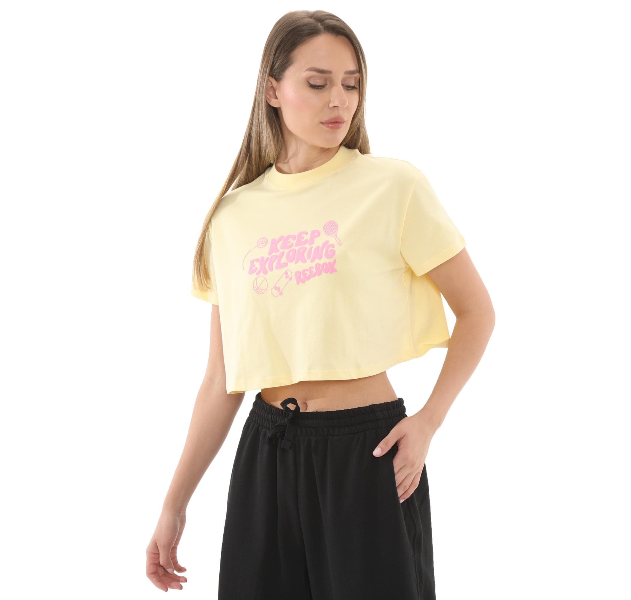 Reebok Reebok 5M Check Crop Tee Kadın T-Shirt Sarı - 2
