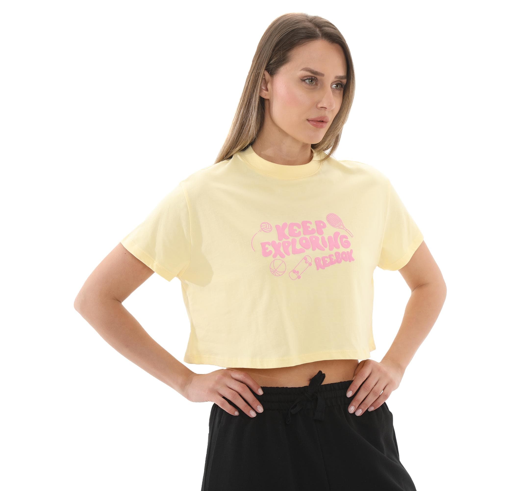 Reebok Reebok 5M Check Crop Tee Kadın T-Shirt Sarı - 3