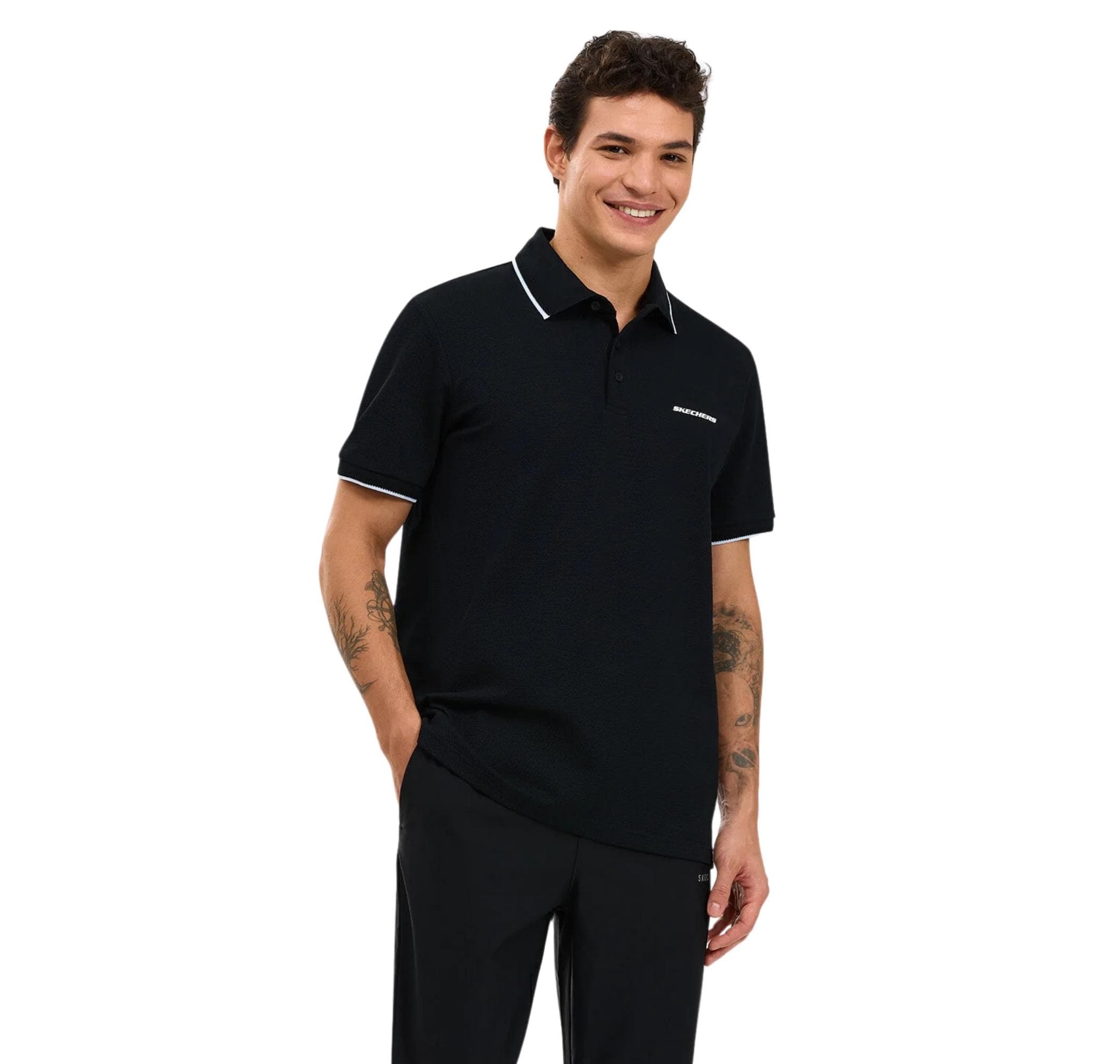 Skechers Skechers M Piping Detail Polo Polo Erkek T-Shirt Siyah - 2