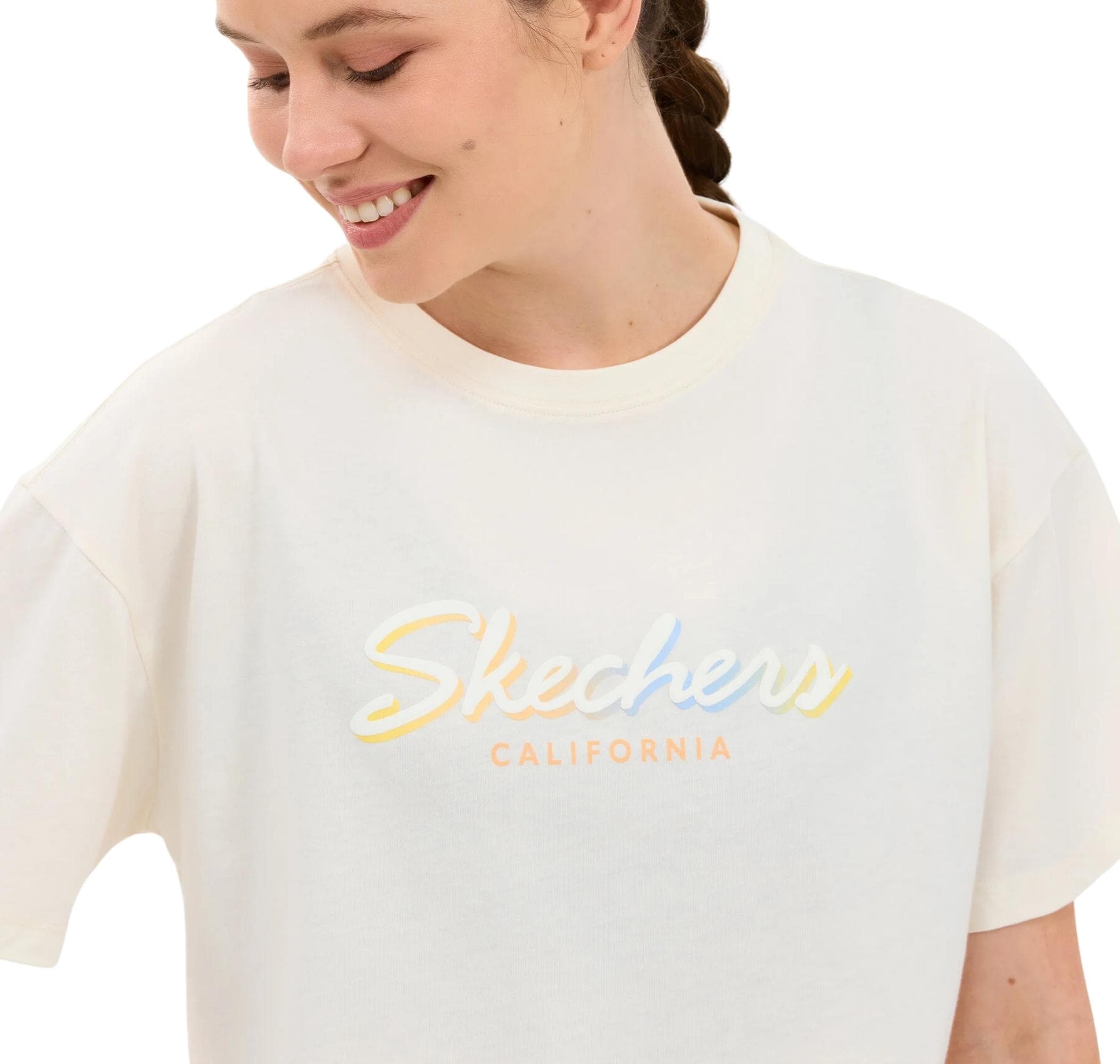 Skechers Skechers W Crop Graphic Kadın T-Shirt Bej - 4