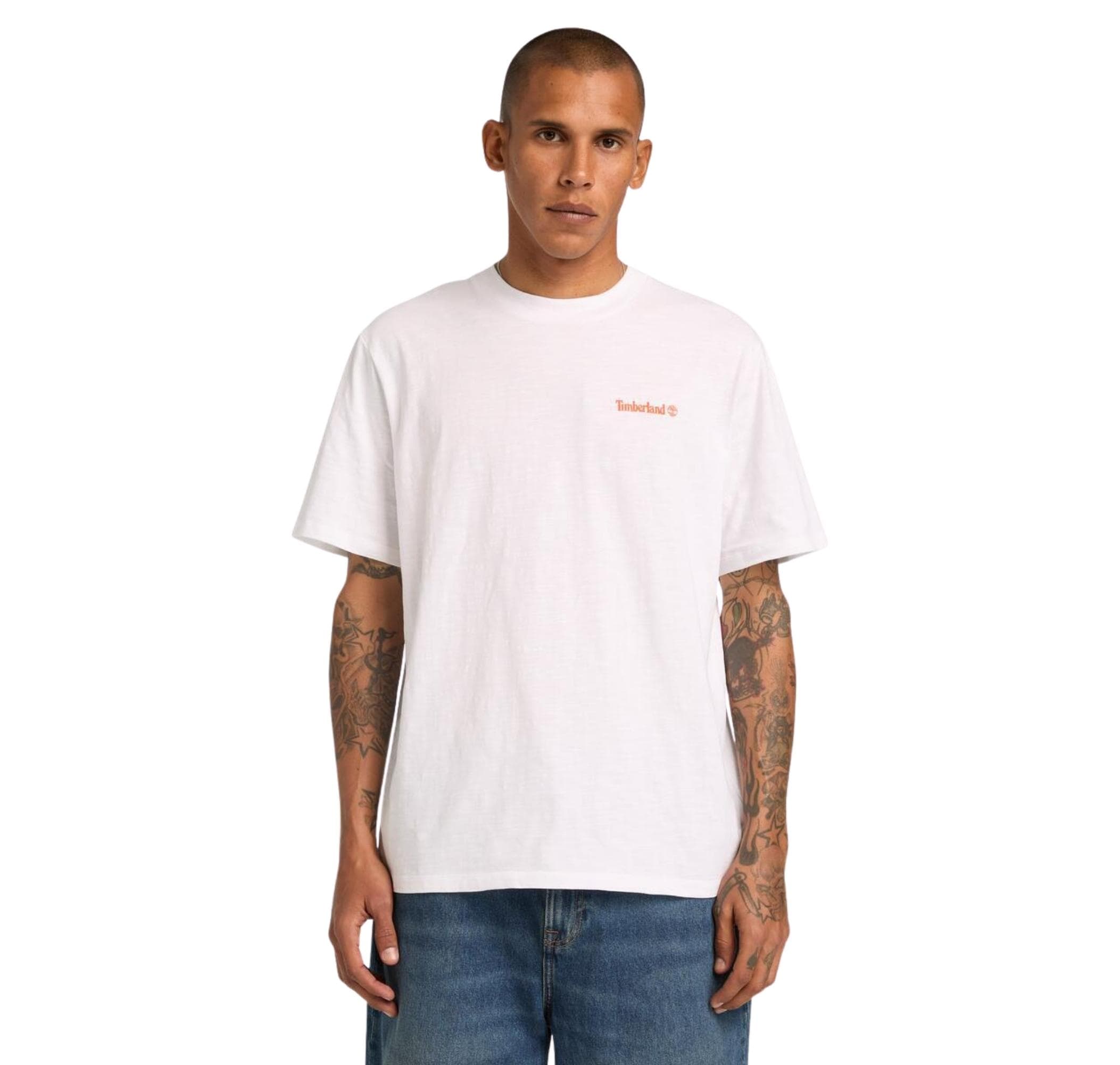 Timberland Timberland Fishing Photo Back Garphic Tee Erkek T-Shirt Beyaz