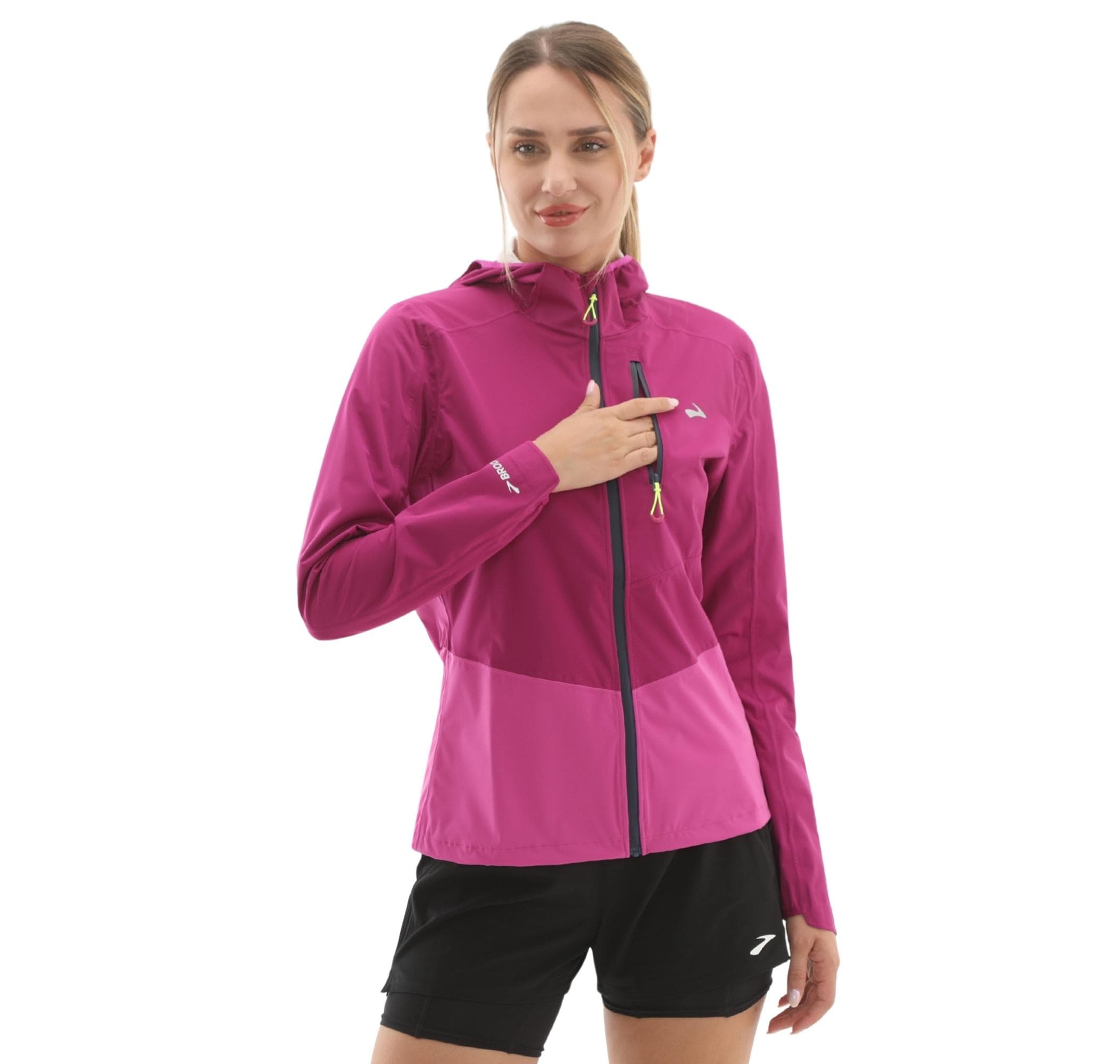 Brooks Brooks High Point Waterproof Jacket 2 Kadın Yağmurluk-Rüzgarlık Pembe - 4