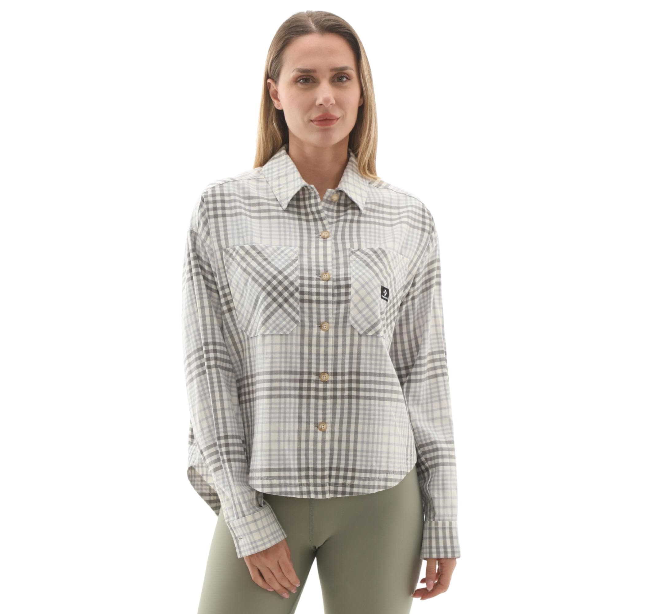 Converse Converse Flannel Button-Down Oversızed Shırt Gömlek Gri