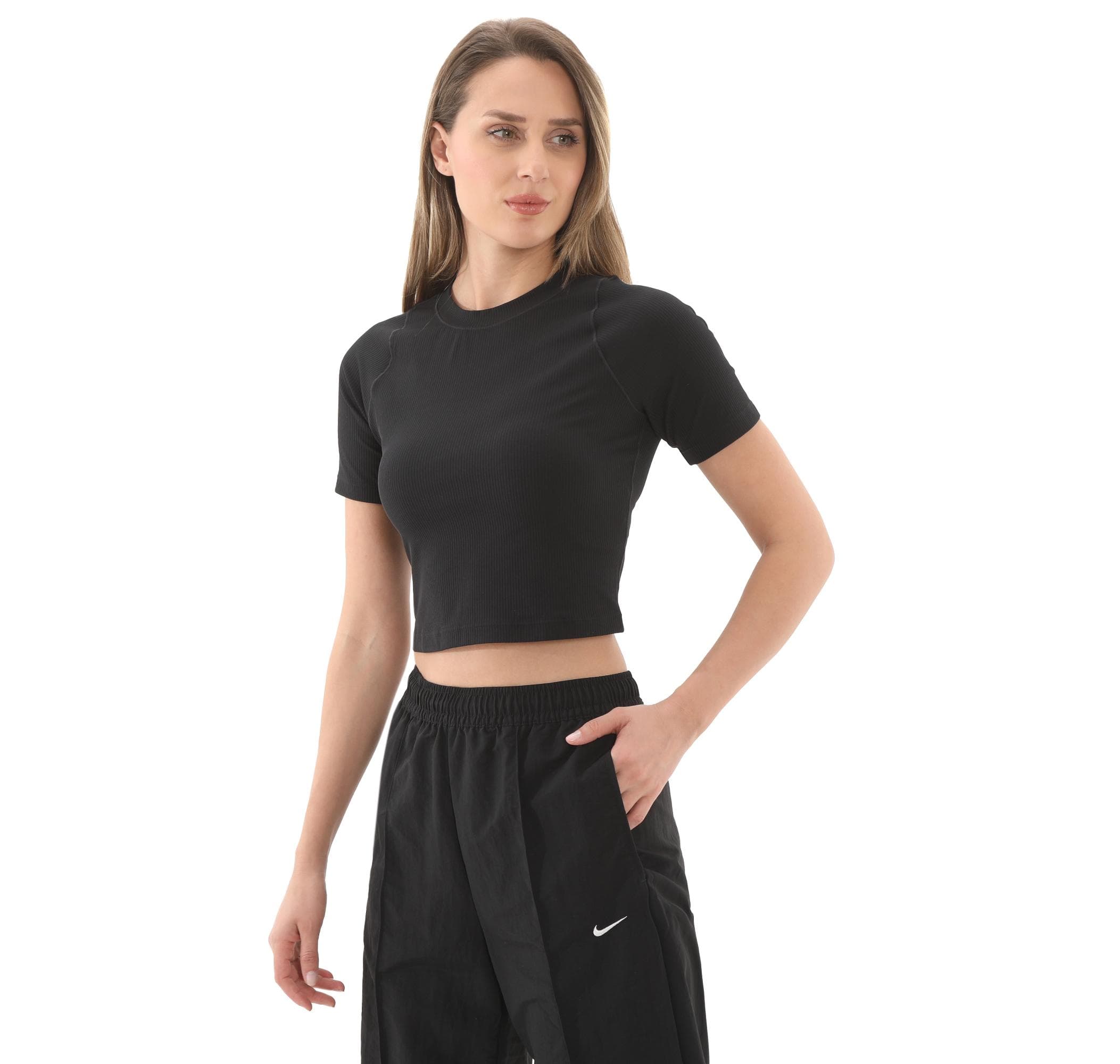 Nike Nike W Nk Inf Df Ss Top Wd Rıb Kadın T-Shirt Siyah - 2