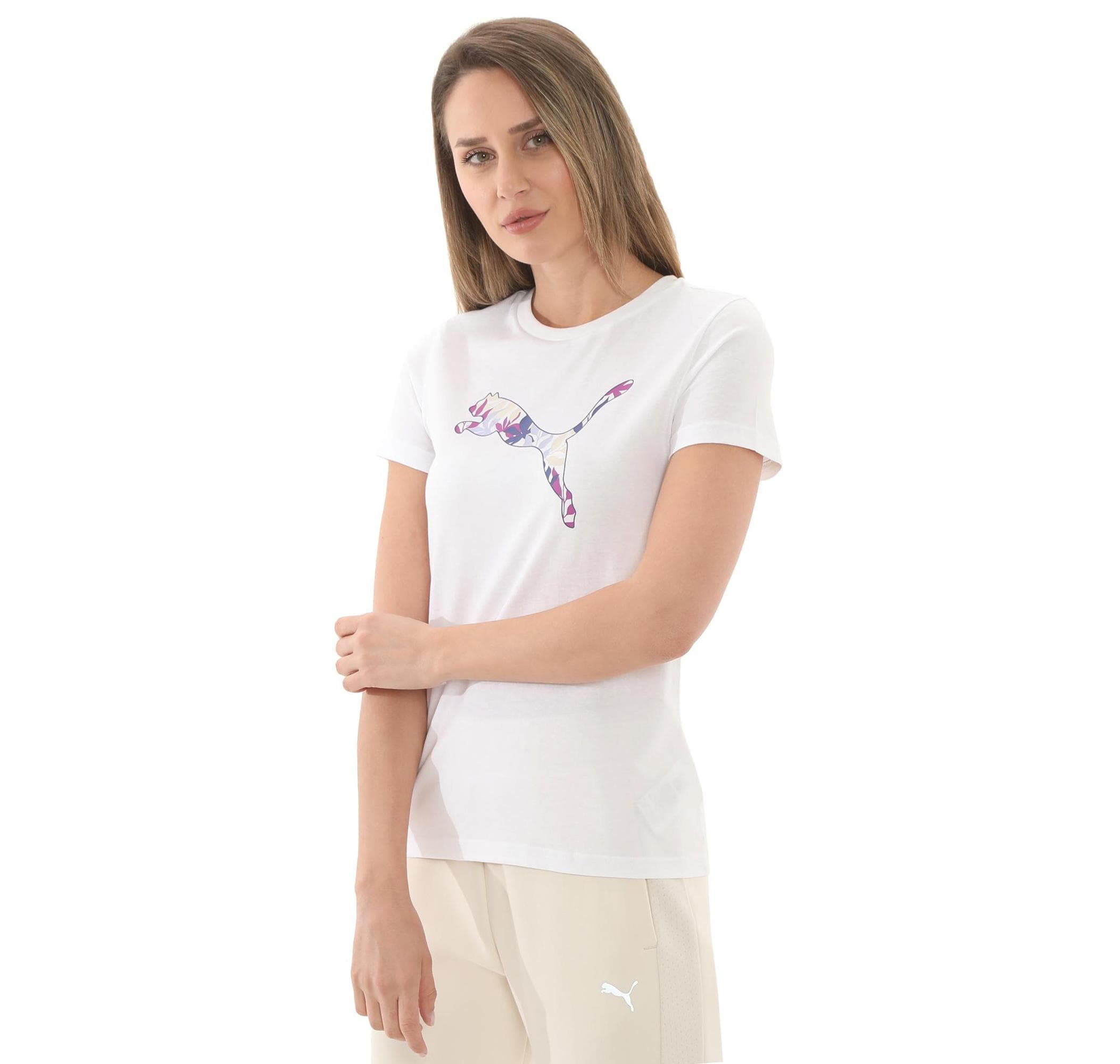 Puma Puma Graphıcs Floral Cat Logo Tee Kadın T-Shirt Beyaz - 2