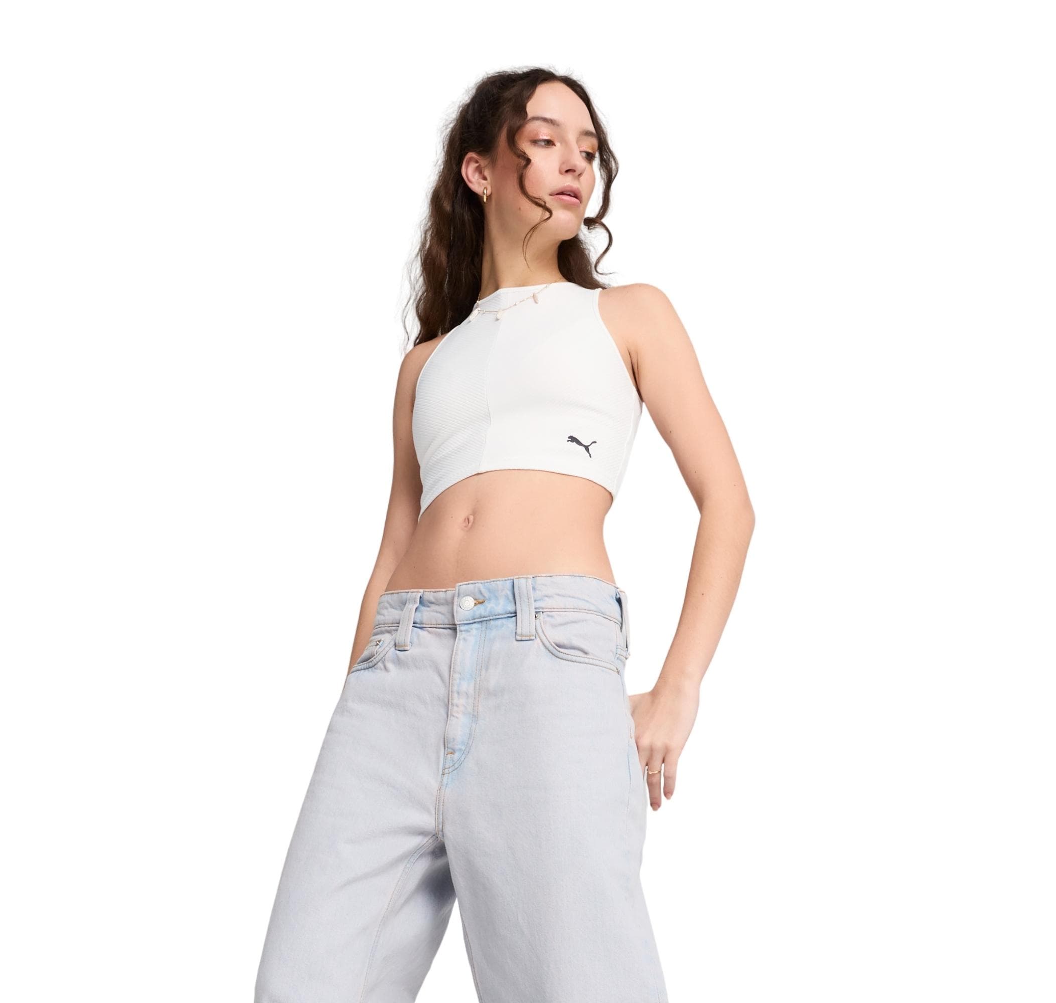 Puma Puma Wardrobe Ess Ribbed Crop Top Kadın T-Shirt Beyaz - 3
