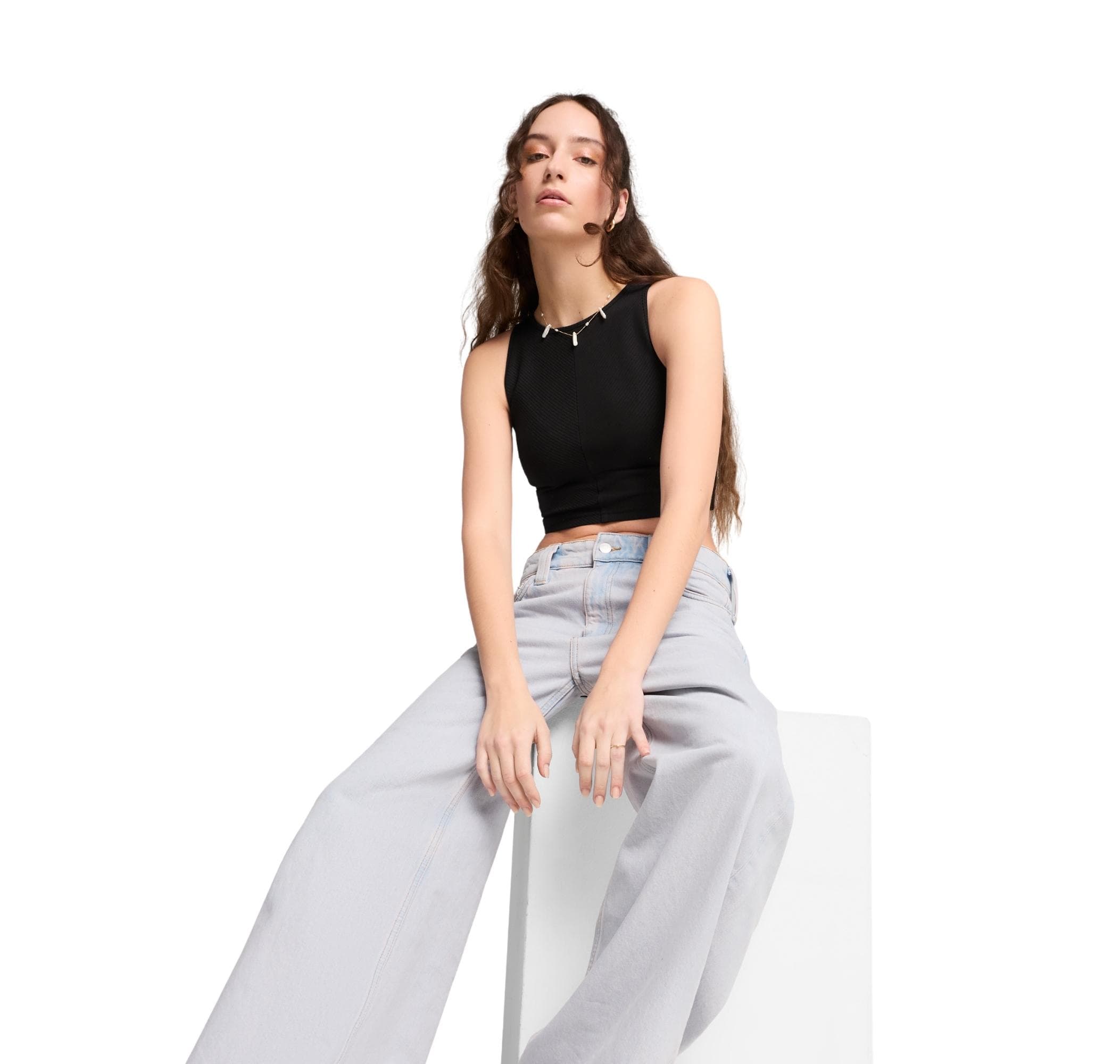 Puma Puma Wardrobe Ess Ribbed Crop Top Kadın T-Shirt Siyah - 3