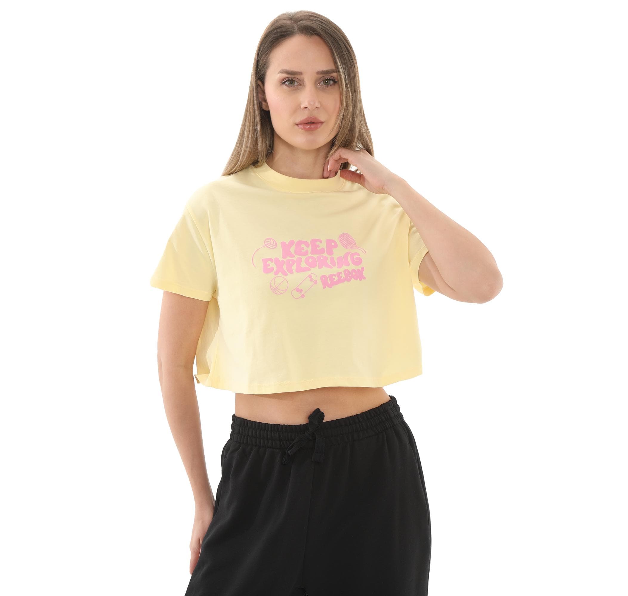 Reebok Reebok 5M Check Crop Tee Kadın T-Shirt Sarı