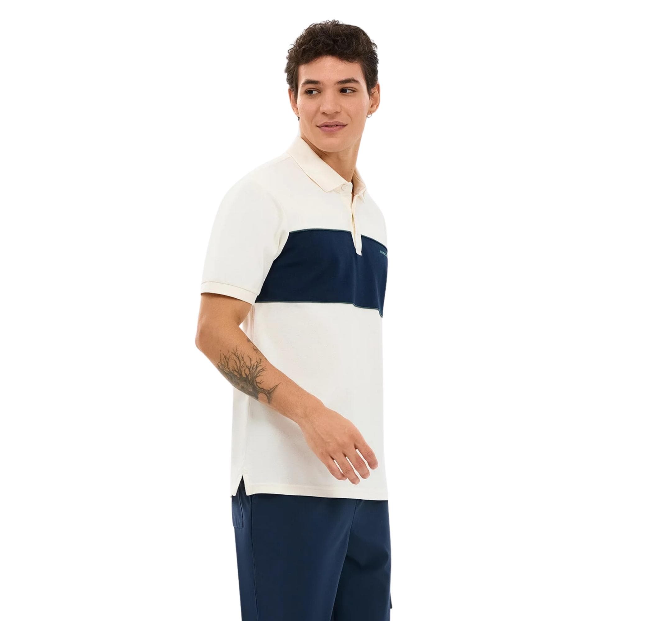 Skechers Skechers M Colourblock Polo Erkek T-Shirt Beyaz - 2