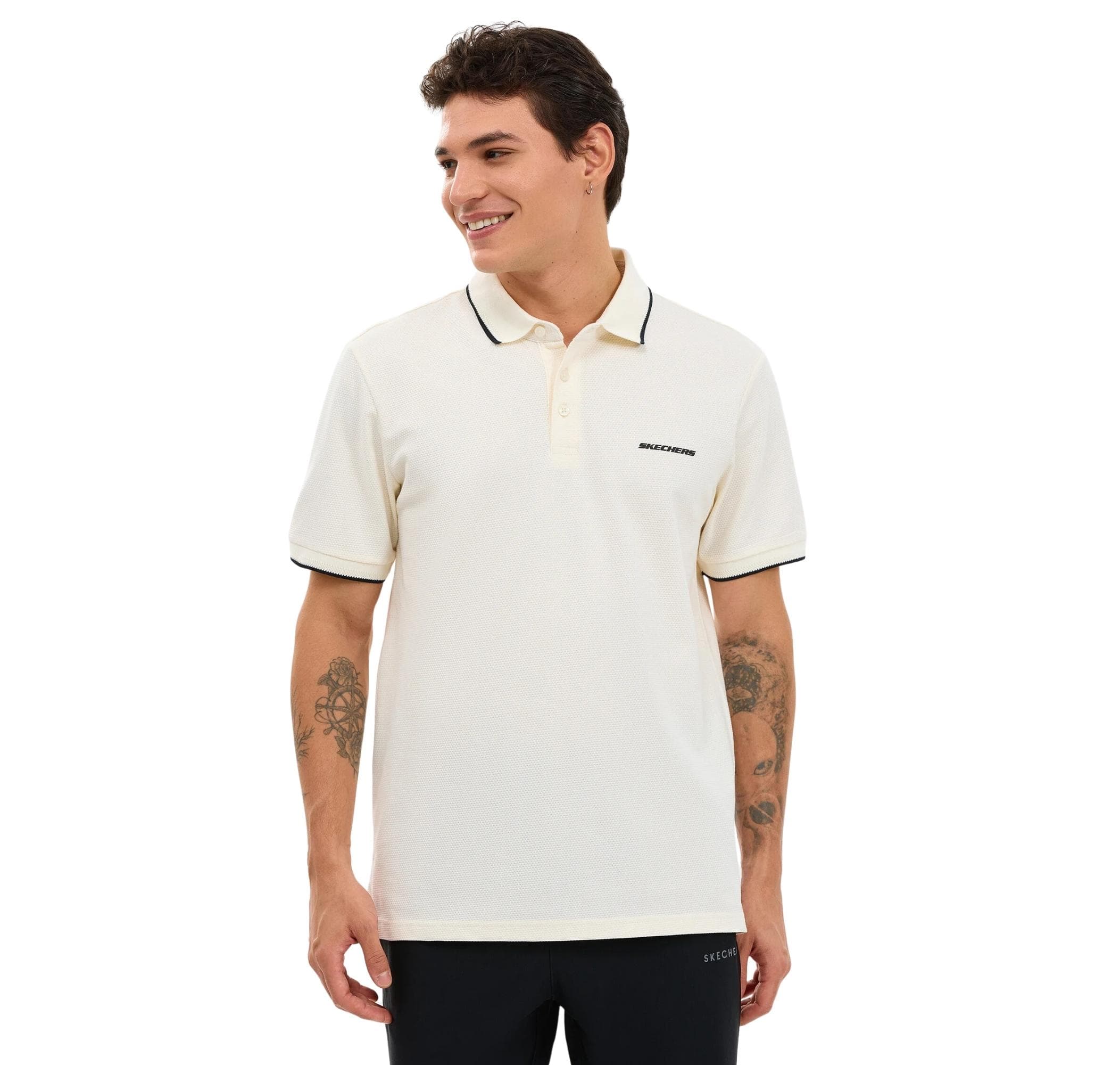 Skechers Skechers M Piping Detail Polo Polo Erkek T-Shirt Beyaz