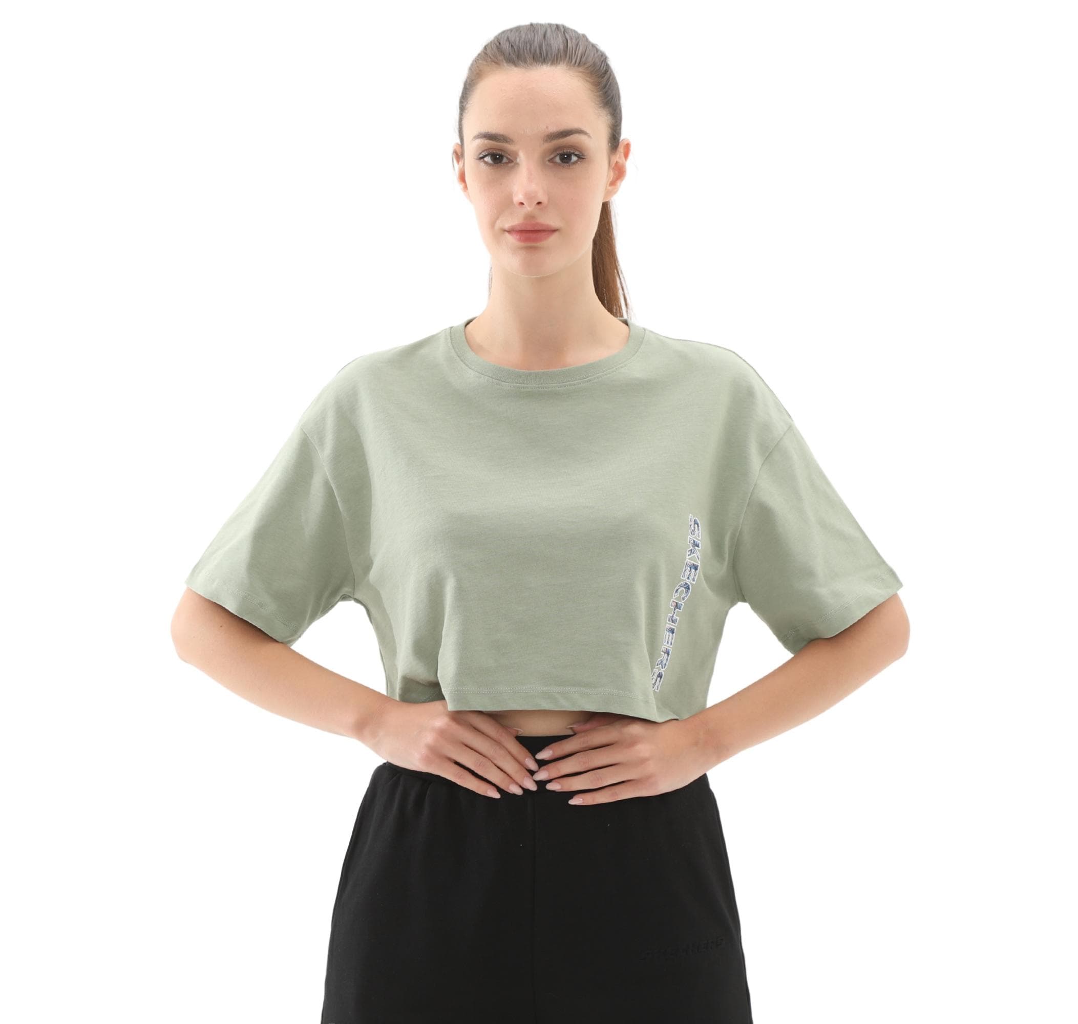 Skechers Skechers W Crop Fit Graphic Tee Kadın T-Shirt Yeşil