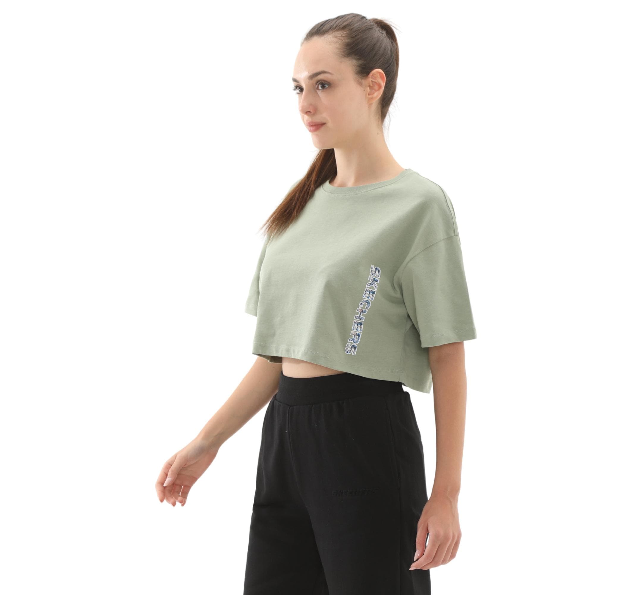 Skechers Skechers W Crop Fit Graphic Tee Kadın T-Shirt Yeşil - 2