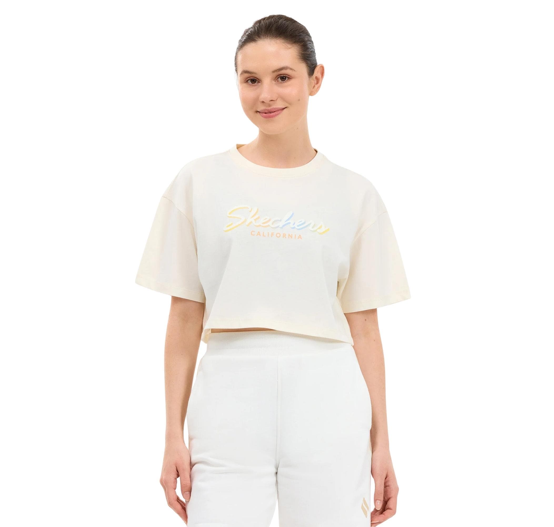 Skechers Skechers W Crop Graphic Kadın T-Shirt Bej