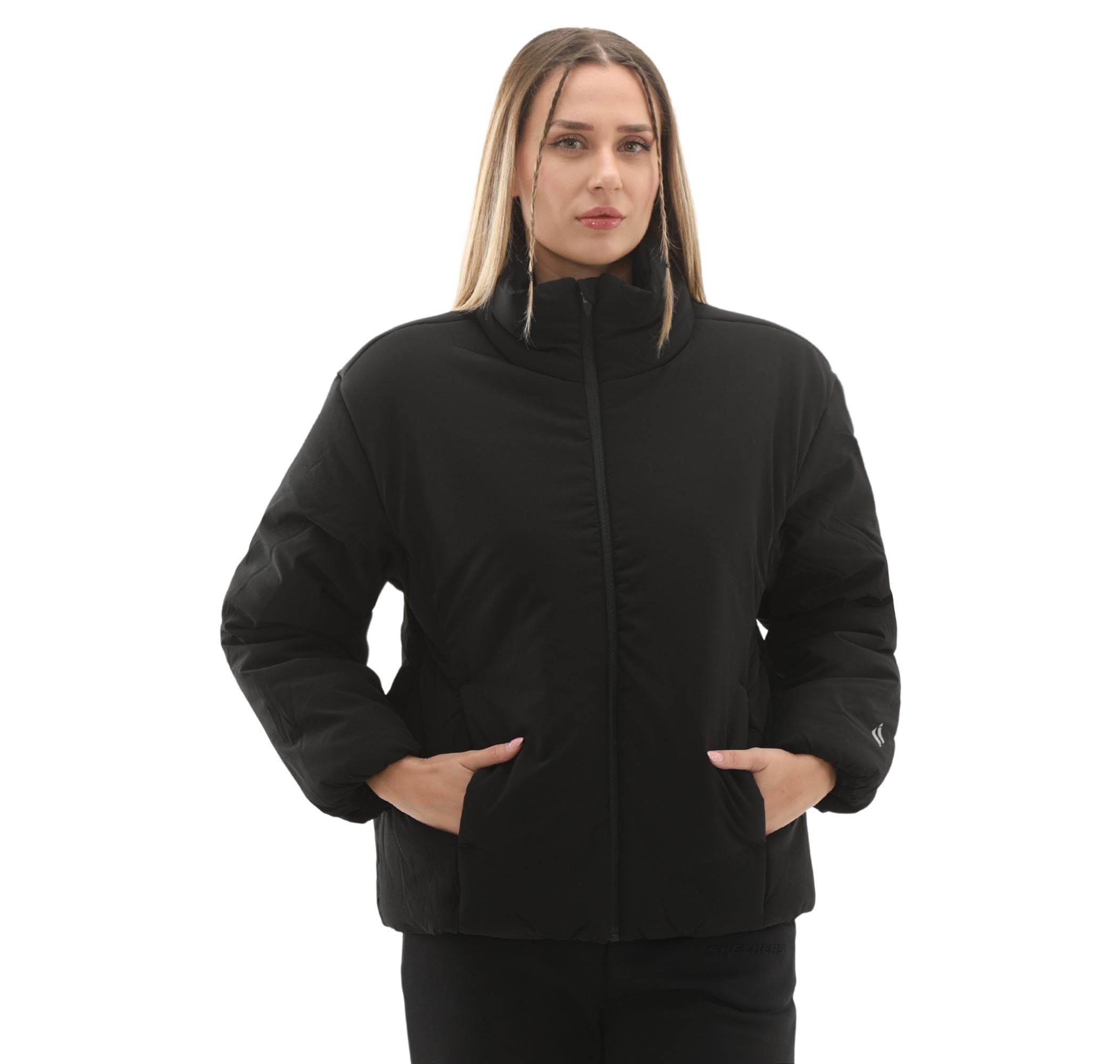 Skechers Skechers W Crop Puffer Jacket Kadın Mont Siyah