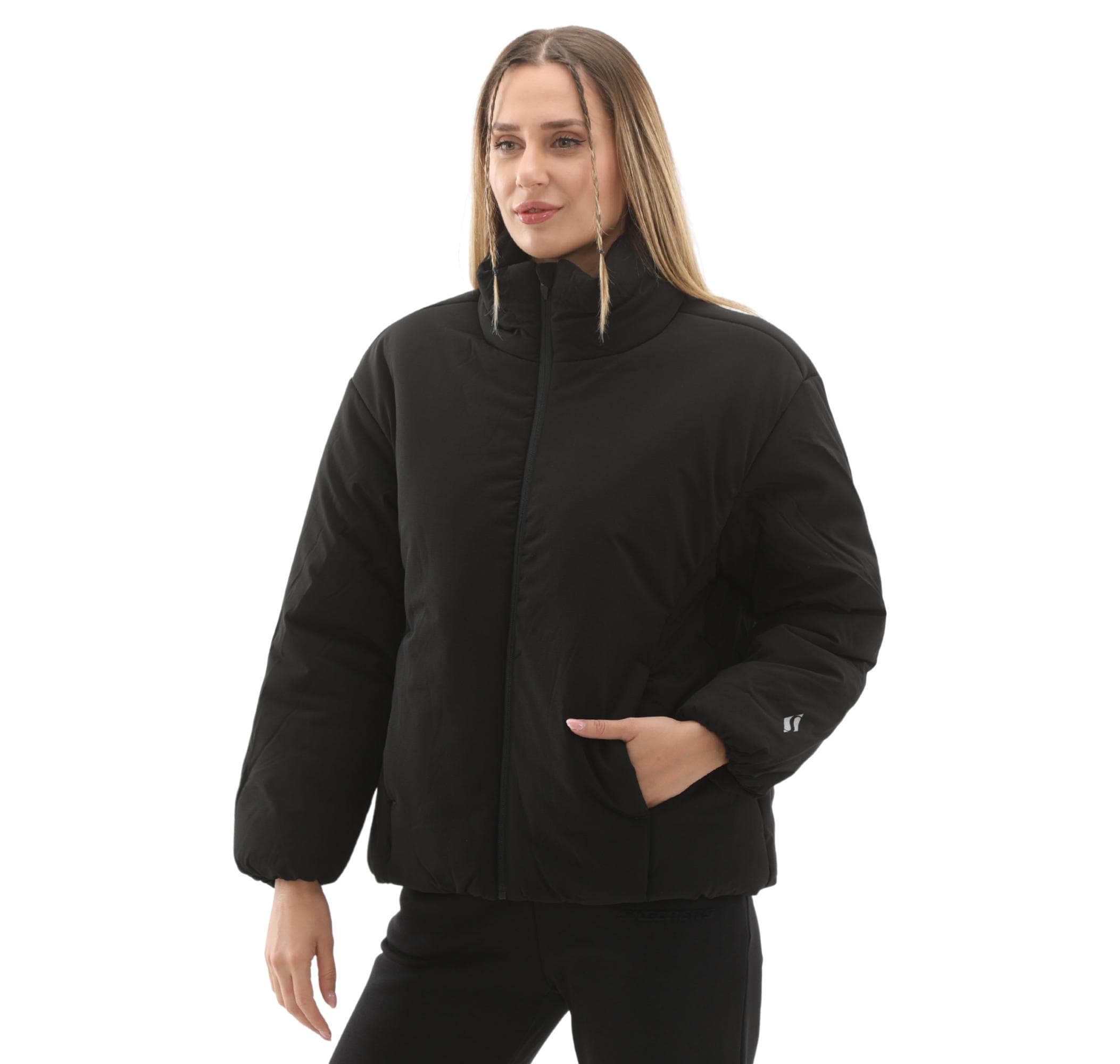 Skechers Skechers W Crop Puffer Jacket Kadın Mont Siyah - 2