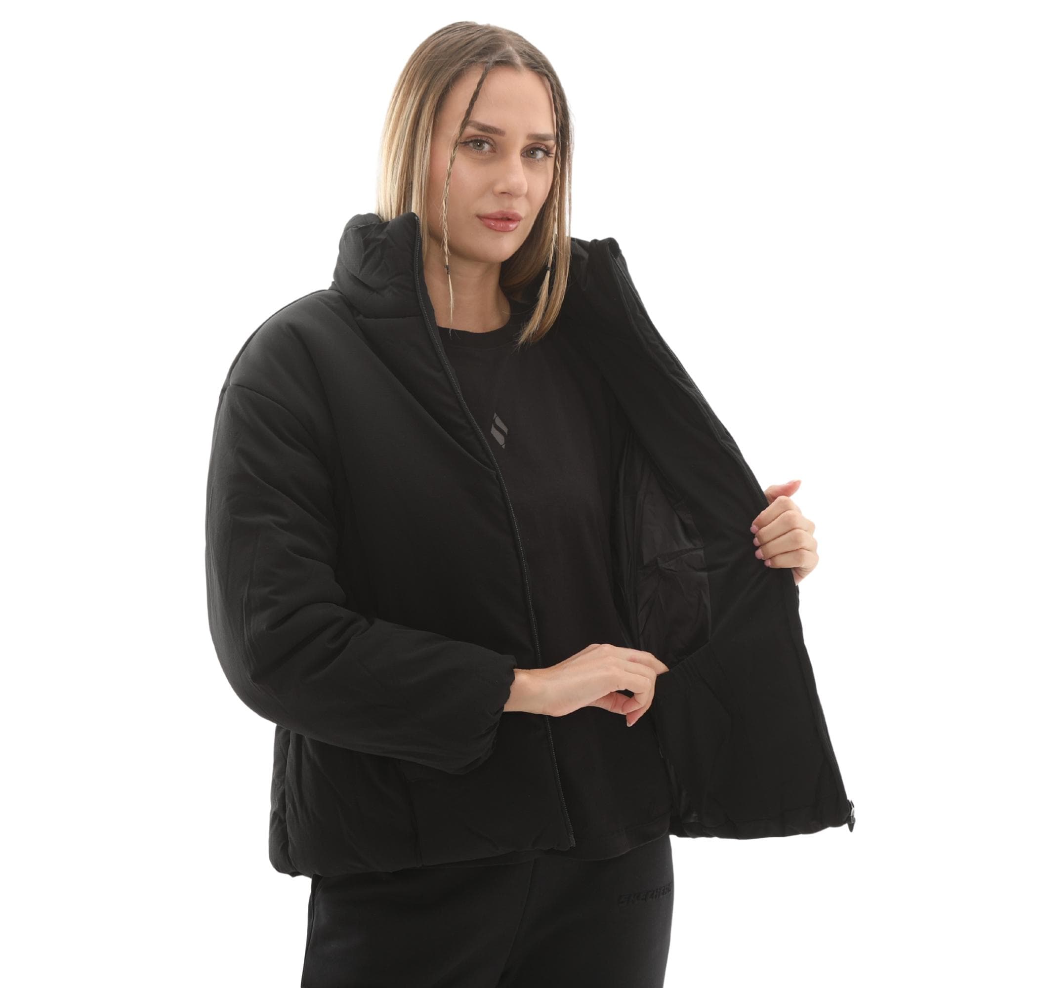 Skechers Skechers W Crop Puffer Jacket Kadın Mont Siyah - 4