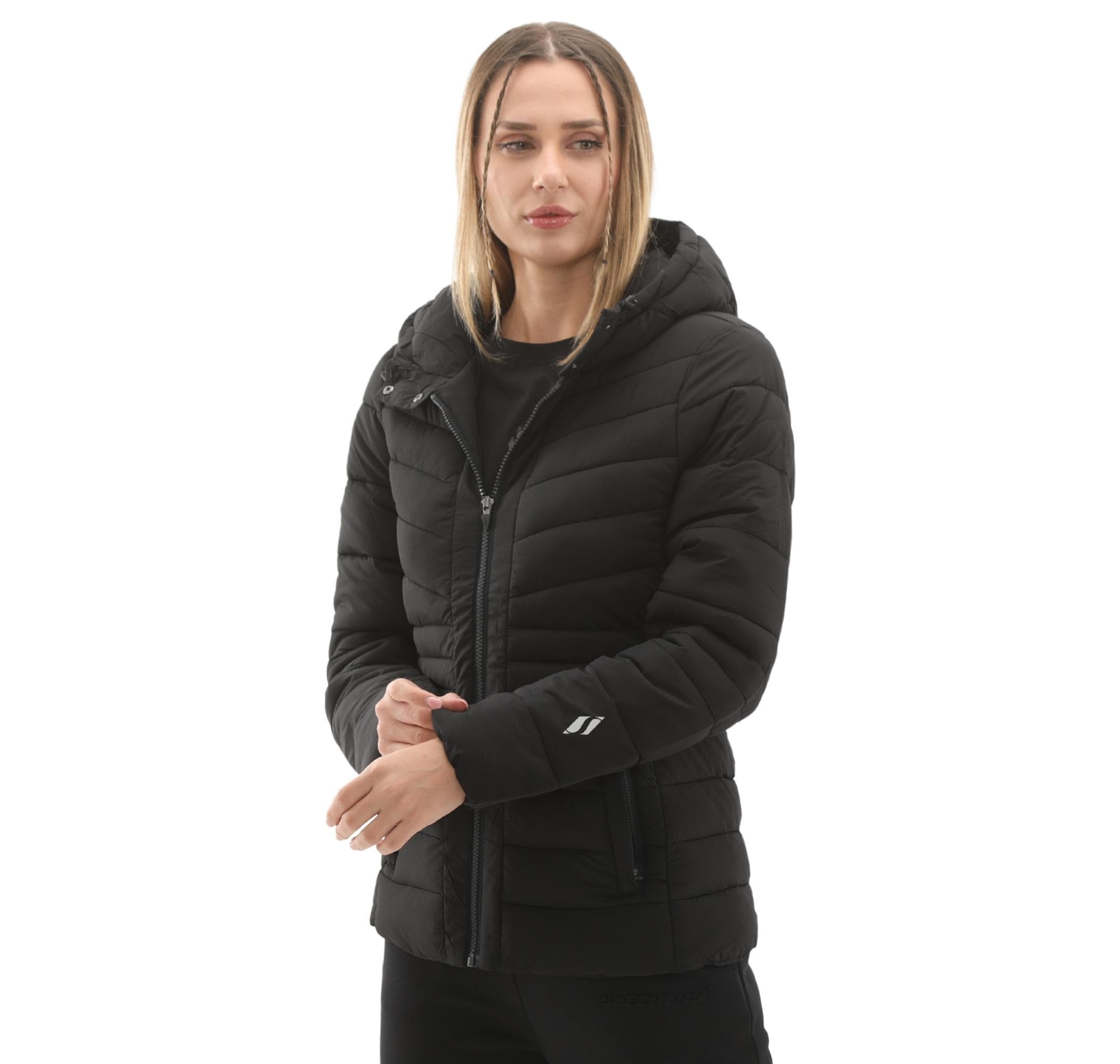 Skechers Skechers W Fitted Hoodie Puffer Jacket Kadın Mont Siyah - 2