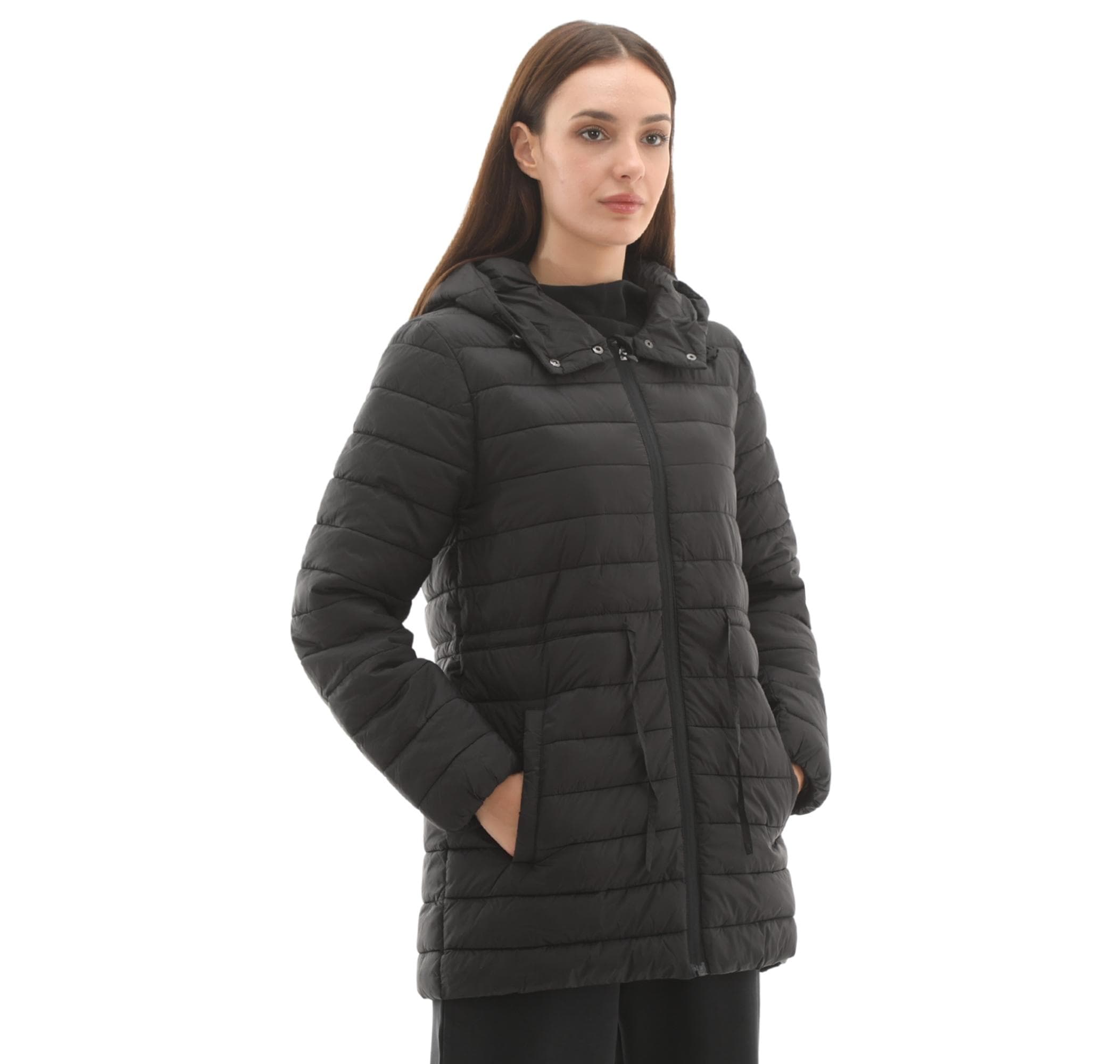 Skechers Skechers W Light Weight Quilted Jacket Kadın Mont Siyah - 3