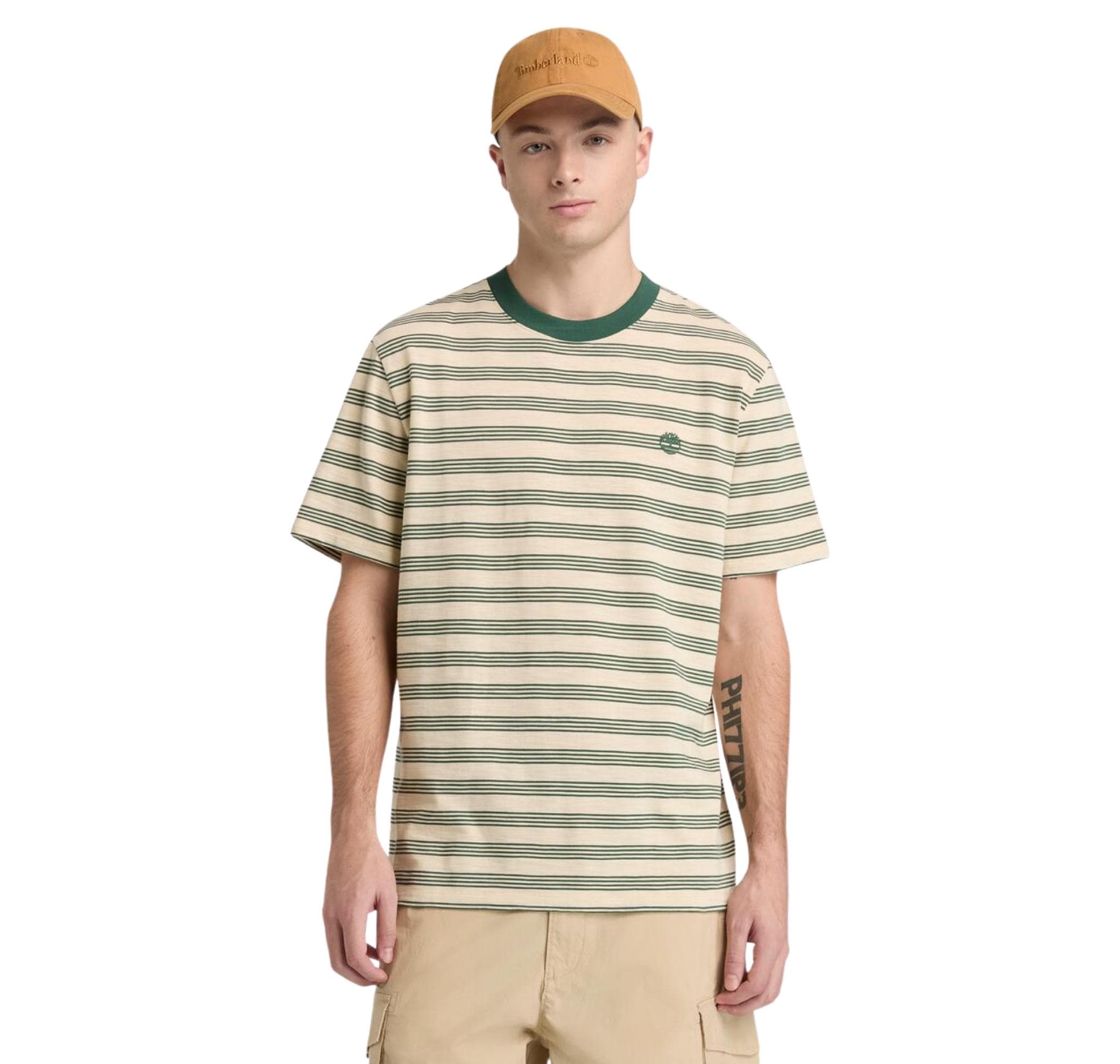Timberland Timberland 4 Rows Striped Short Sleeve Tee Erkek T-Shirt Krem