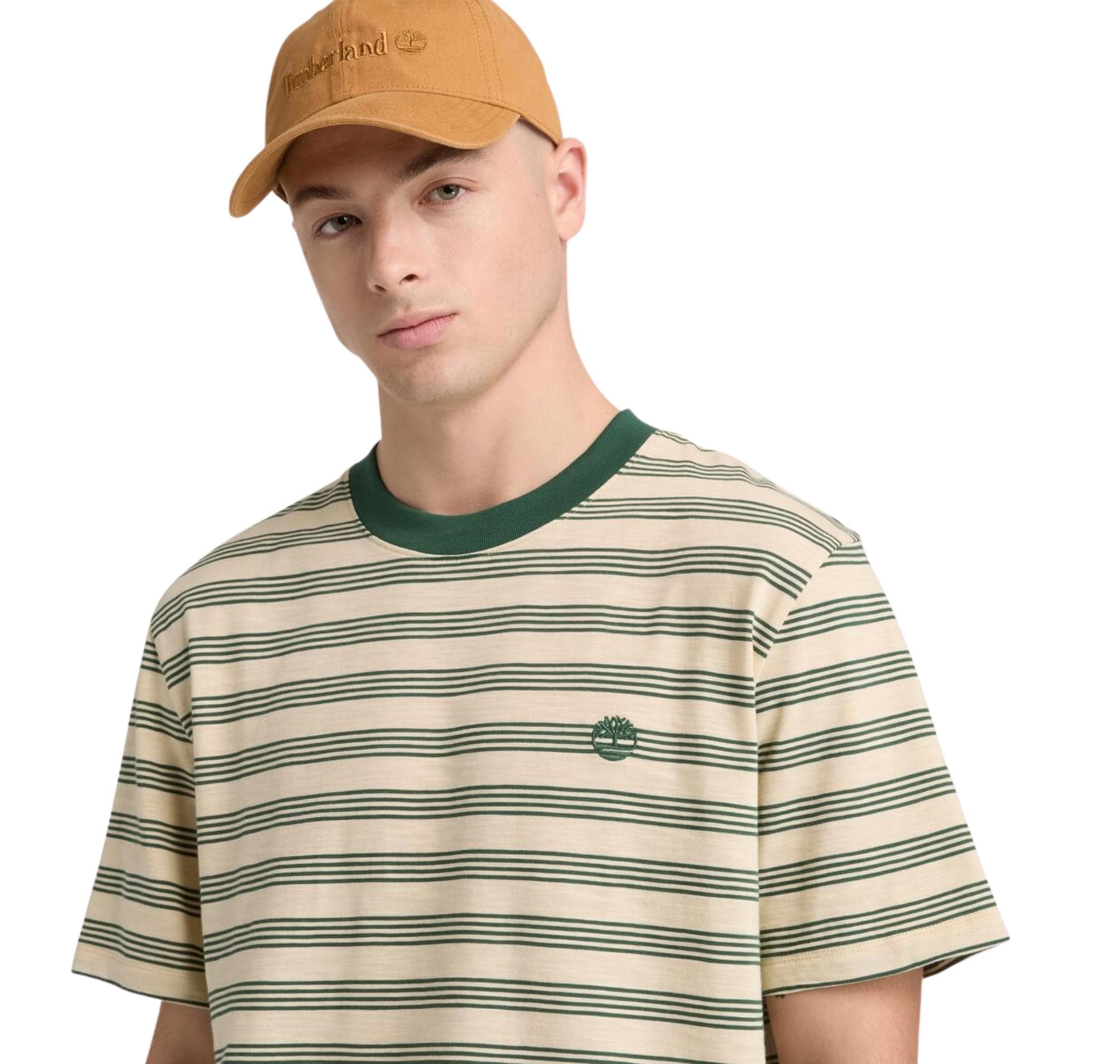 Timberland Timberland 4 Rows Striped Short Sleeve Tee Erkek T-Shirt Krem - 3