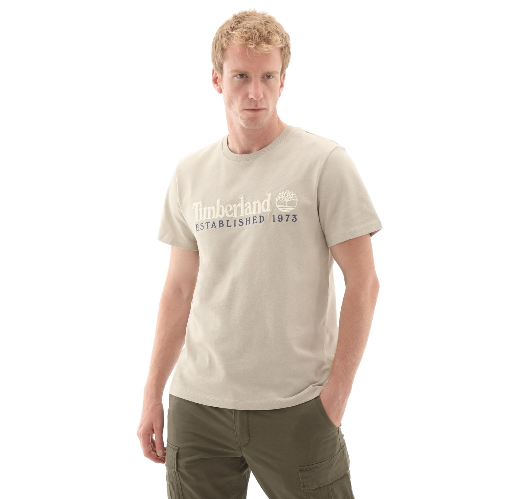 Timberland Timberland Establıshed 1973 Embroidery Logo Tee Erkek T-Shirt Krem - 2