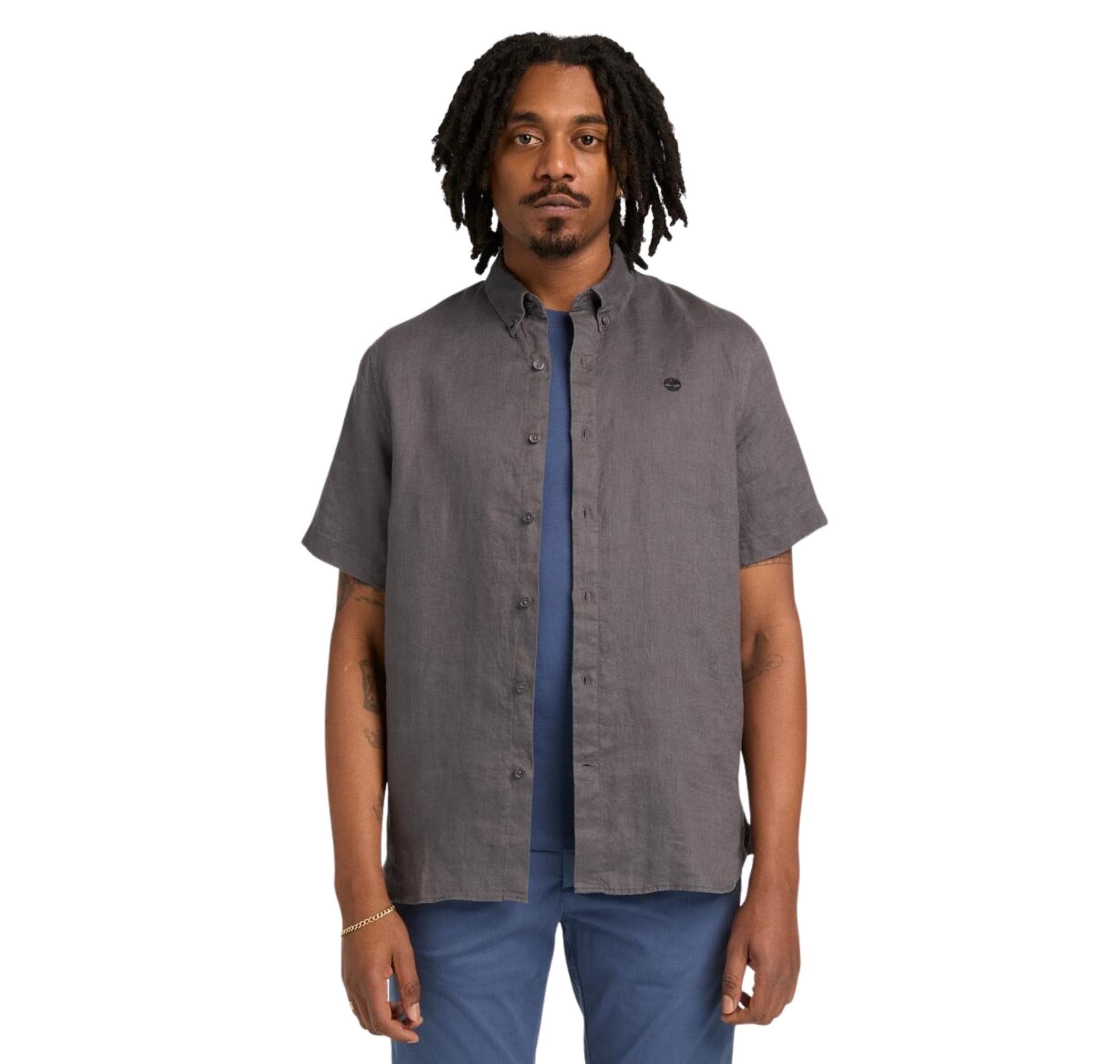 Timberland Timberland Mıll Brook Linen Short Sleeve Shirt Erkek Gömlek Gri