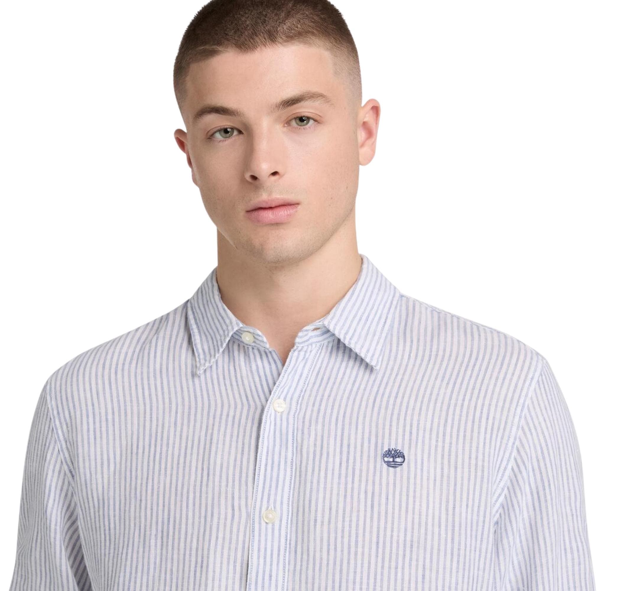 Timberland Timberland Mıll Brook Linen Striped Shirt (Regular) Erkek Gömlek Mavi - 3
