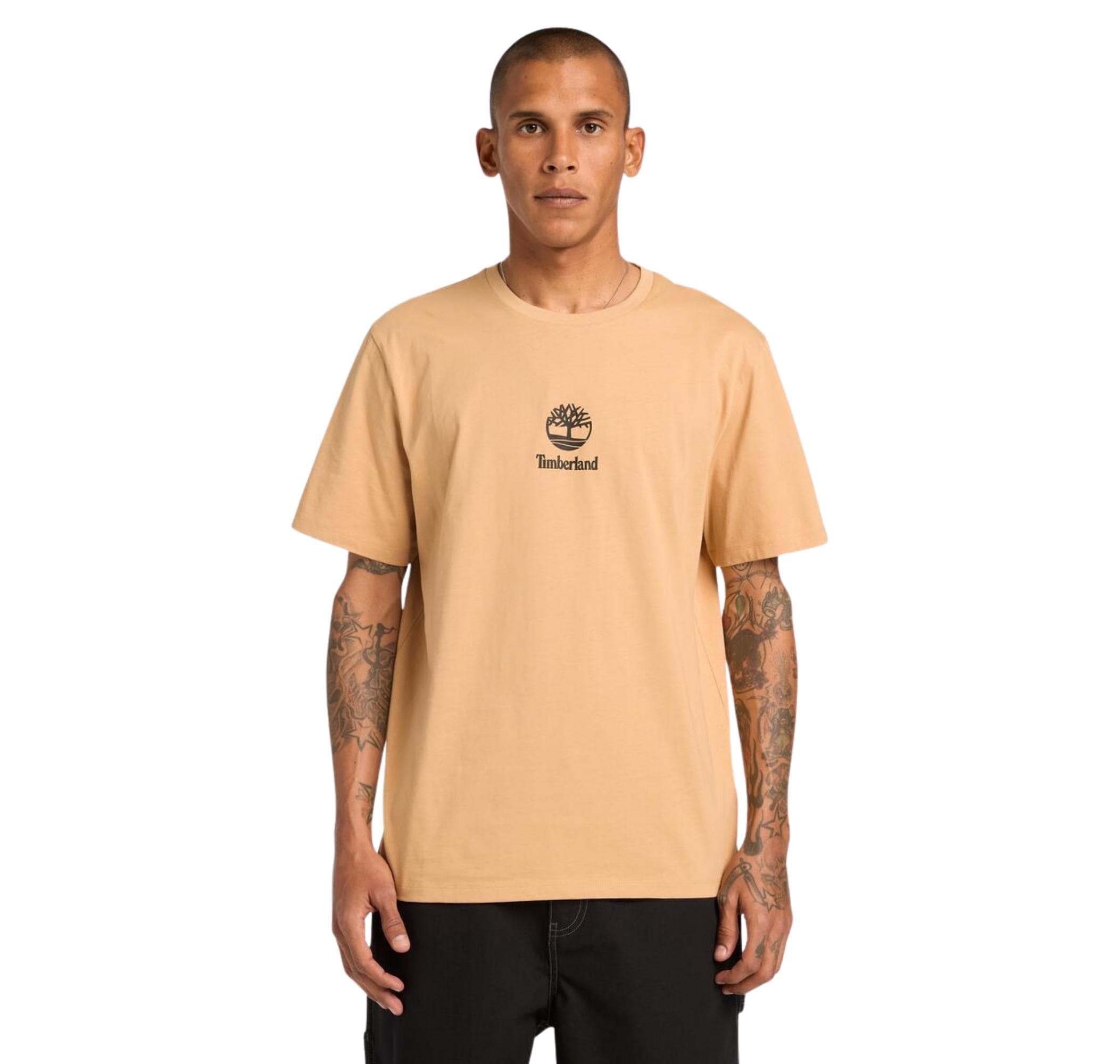 Timberland Timberland Print Stack Logo Short Sleeve Tee Erkek T-Shirt Krem