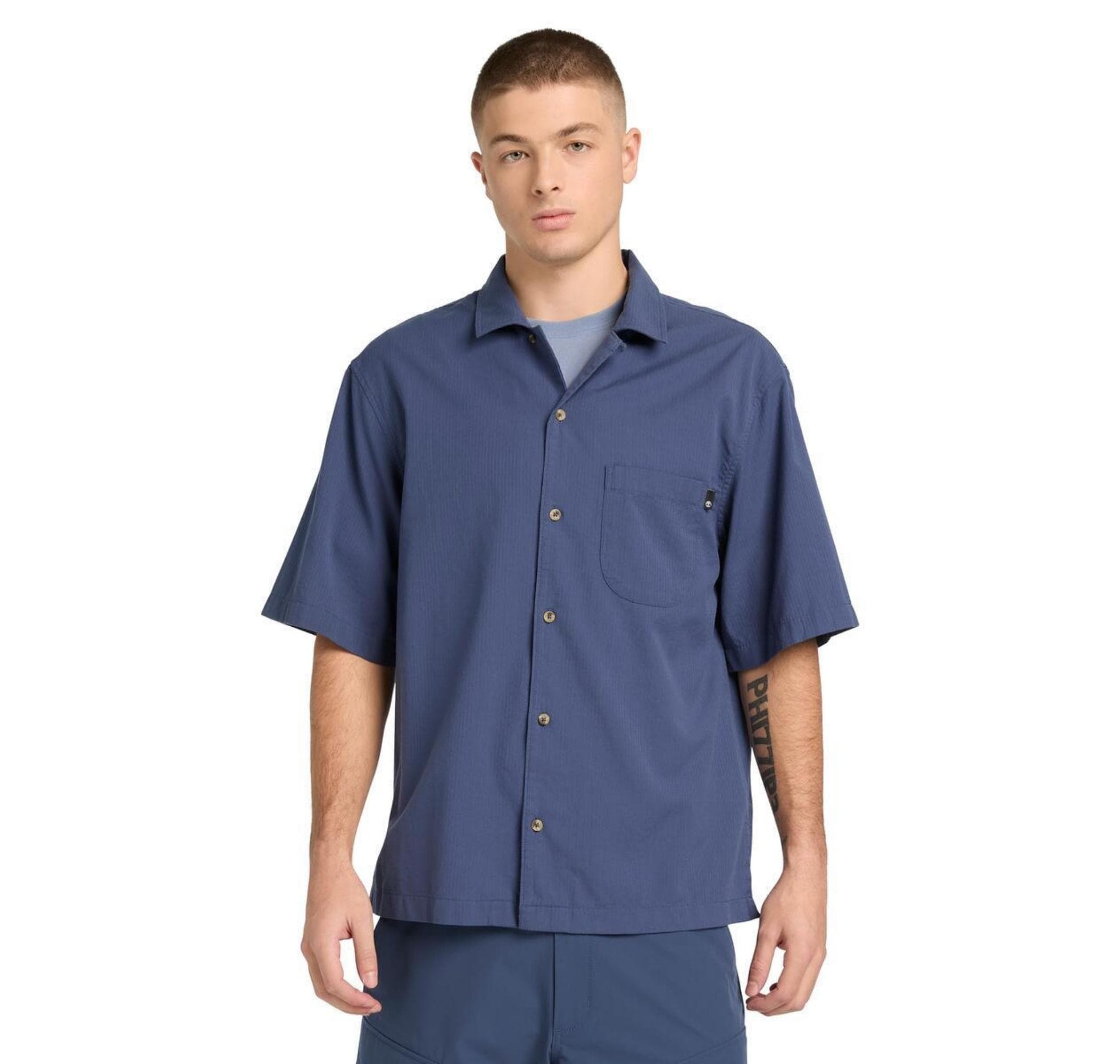 Timberland Timberland Ss Seersucker Resort Shirt Erkek Gömlek Mavi