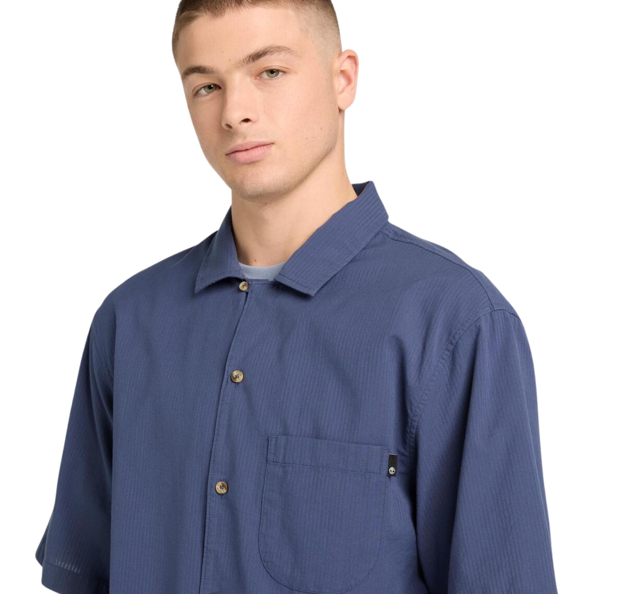 Timberland Timberland Ss Seersucker Resort Shirt Erkek Gömlek Mavi - 4