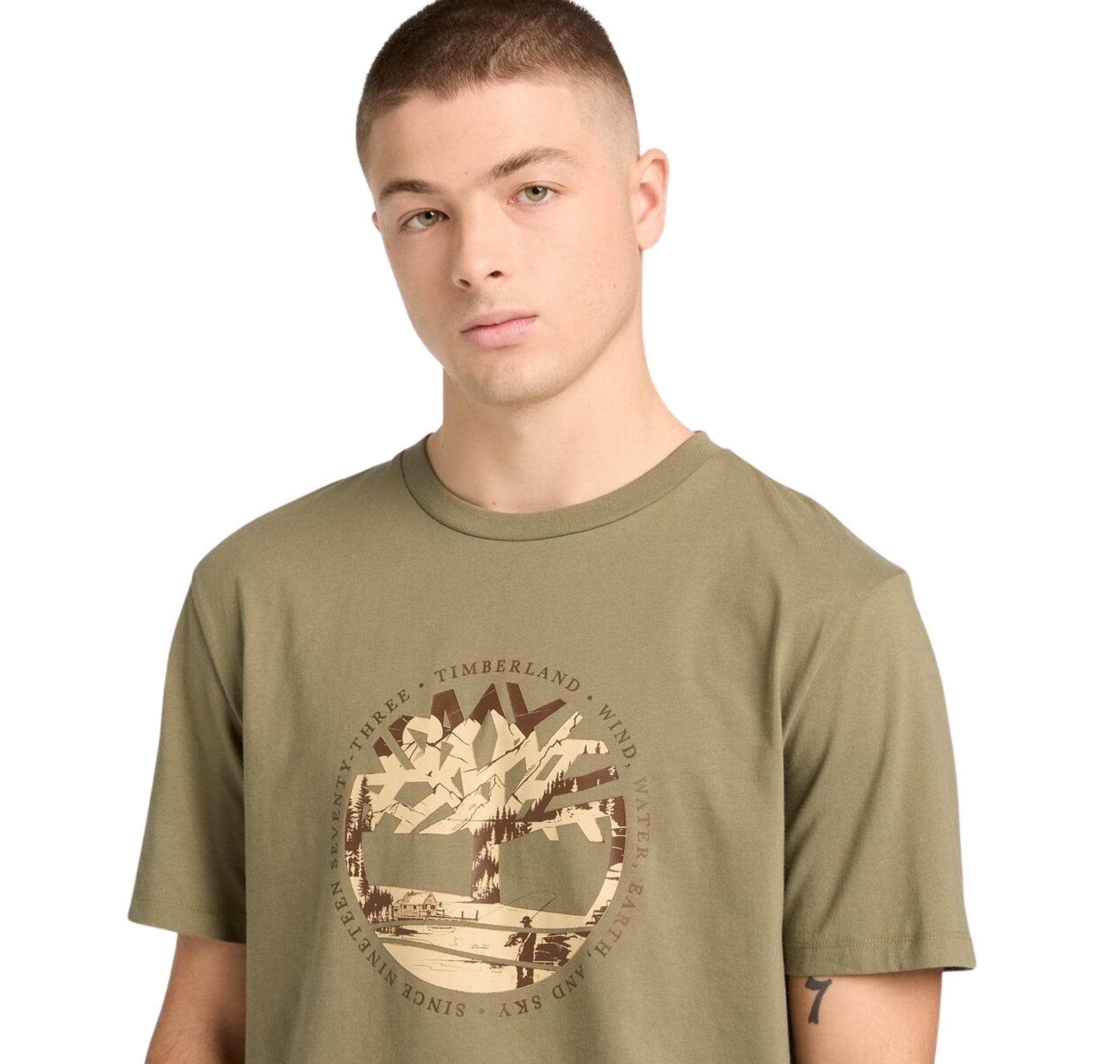 Timberland Timberland Tree Logo Lake House Graphic Tee Erkek T-Shirt Yeşil - 3