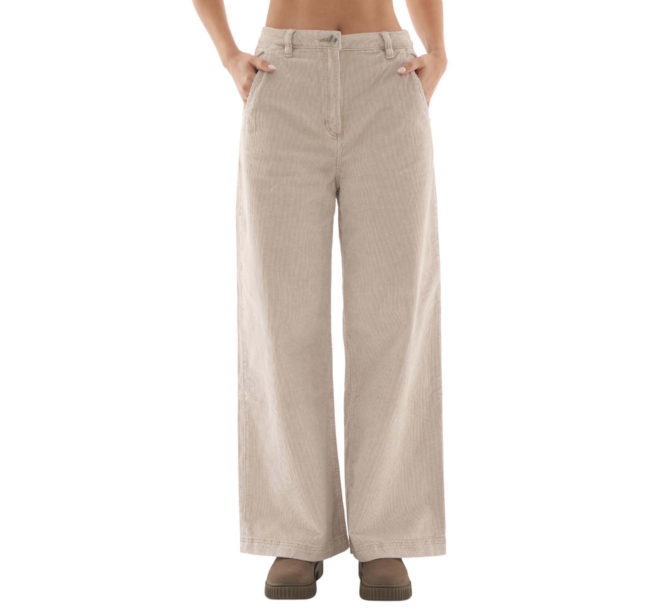 Timberland Timberland Washed Corduroy Wide-Leg Pants Kadın Pantolon Krem
