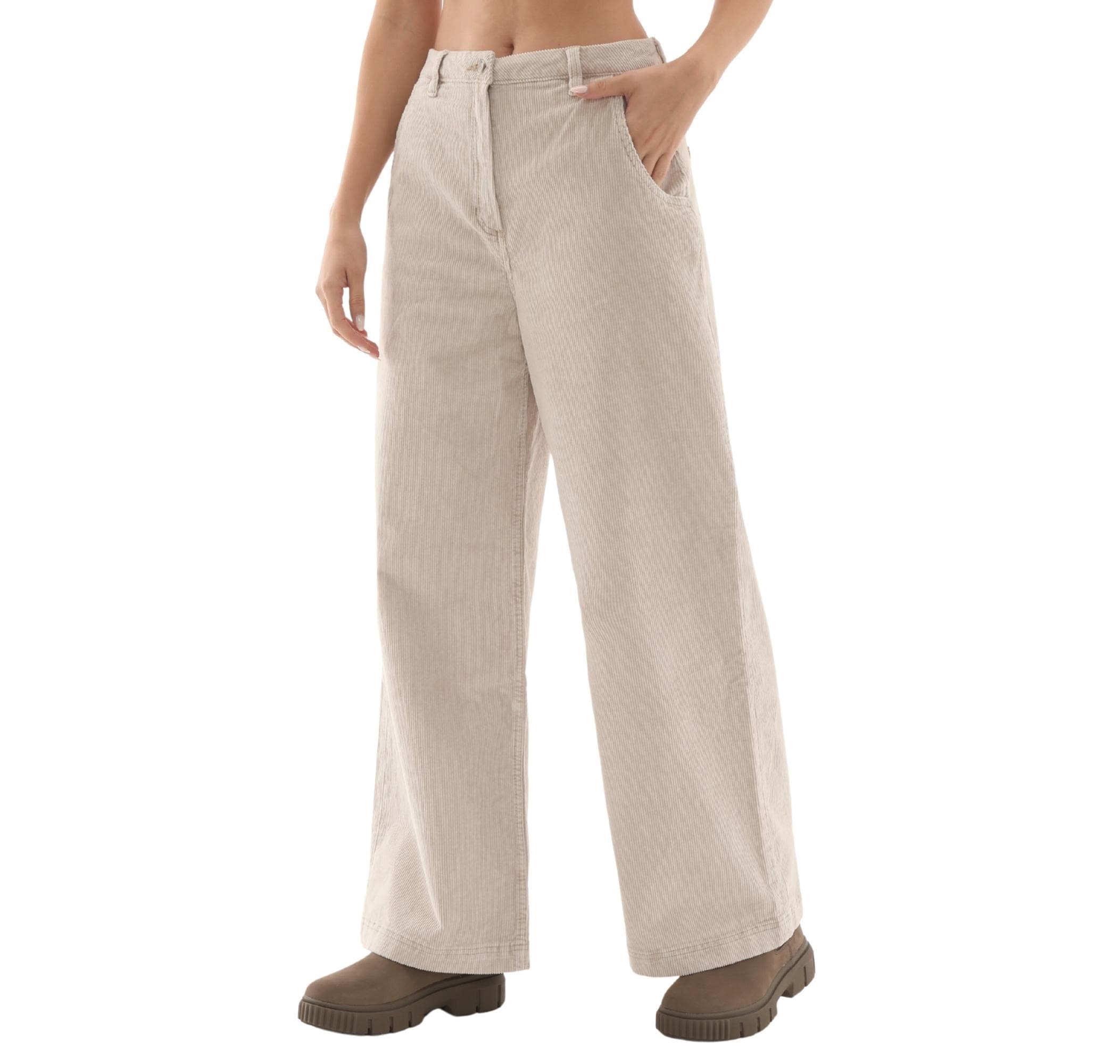 Timberland Timberland Washed Corduroy Wide-Leg Pants Kadın Pantolon Krem - 3