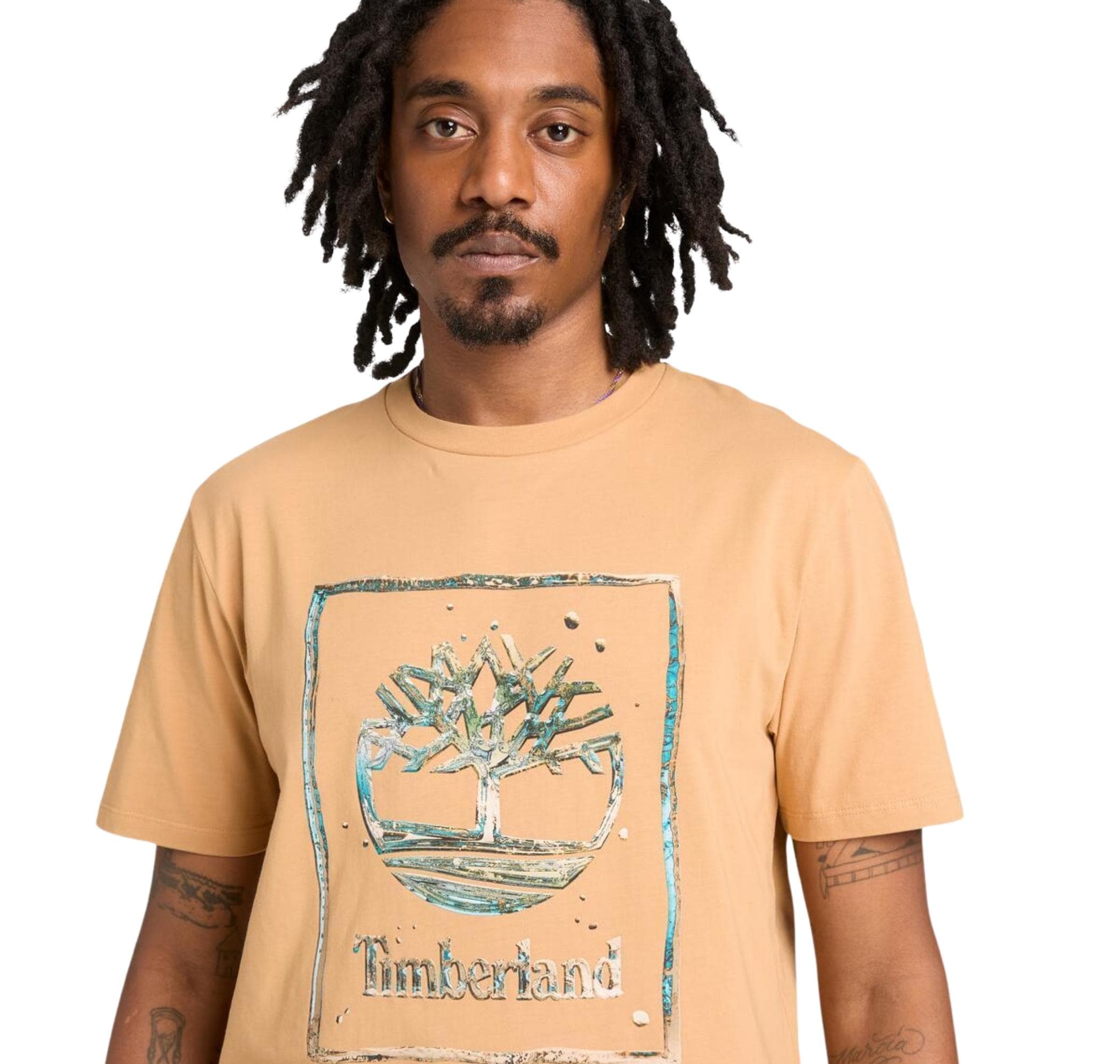 Timberland Timberland Water Stack Logo Short Sleeve Tee Erkek T-Shirt Krem - 4